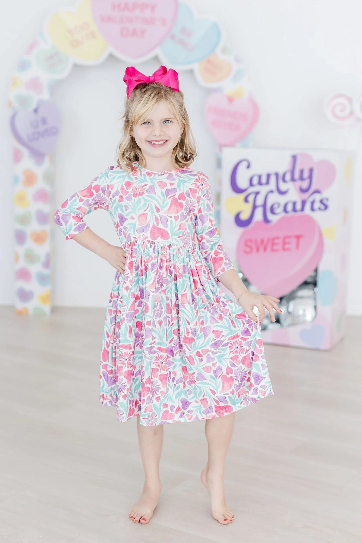 Mila & Rose Pink Watercolor Heart Dress for Girls - The Palm Beach Baby