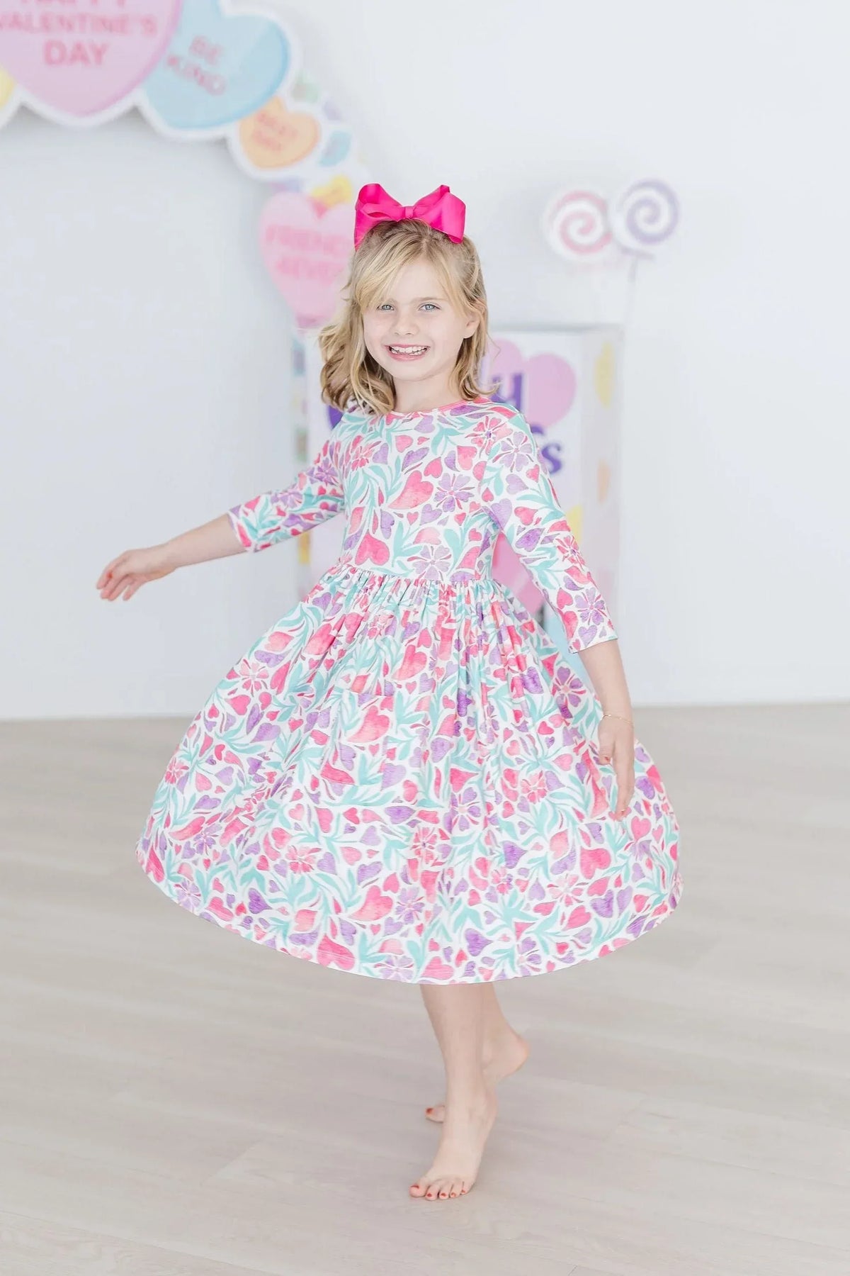Mila & Rose Pink Watercolor Heart Dress for Girls - The Palm Beach Baby