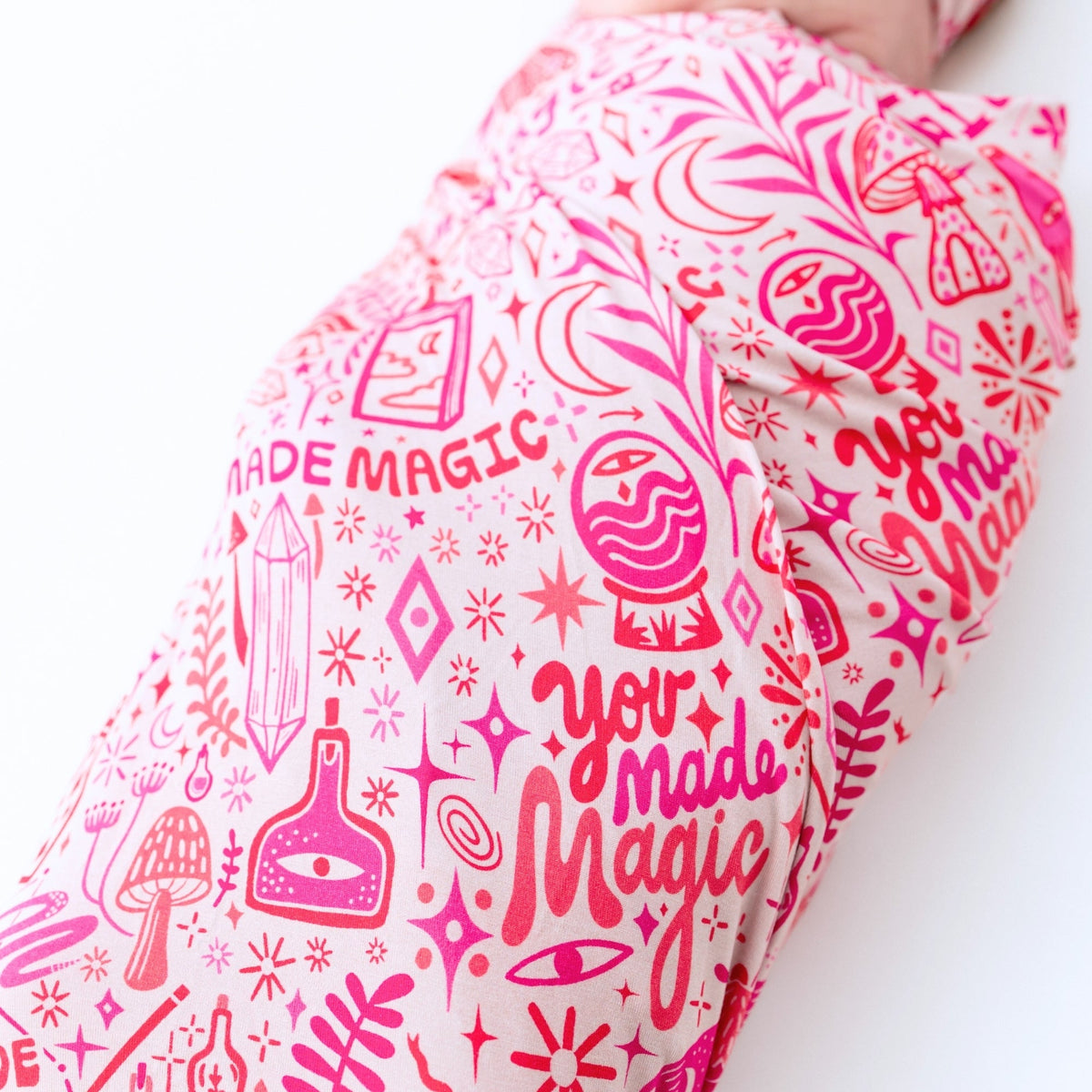 Close up of The Forever Large Swaddle Blanket | Mystic Mama displaying its soft texture, showcasing its premium bamboo fabric.