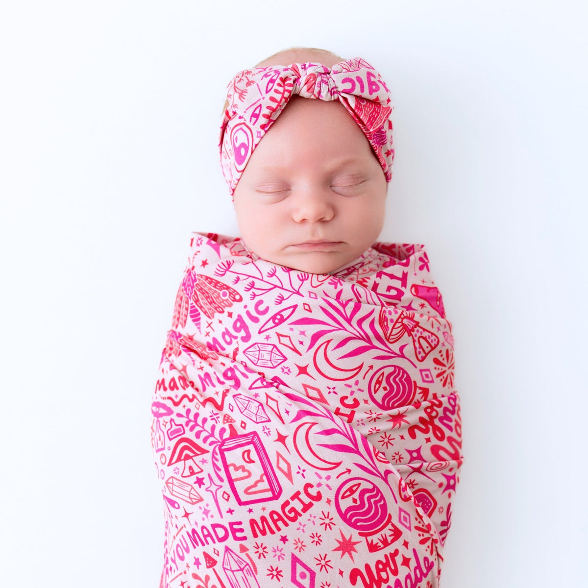 The Forever Large Swaddle Blanket | Mystic Mama in a flat lay, illustrating its generous size and beautiful design as a large swaddle blanket.