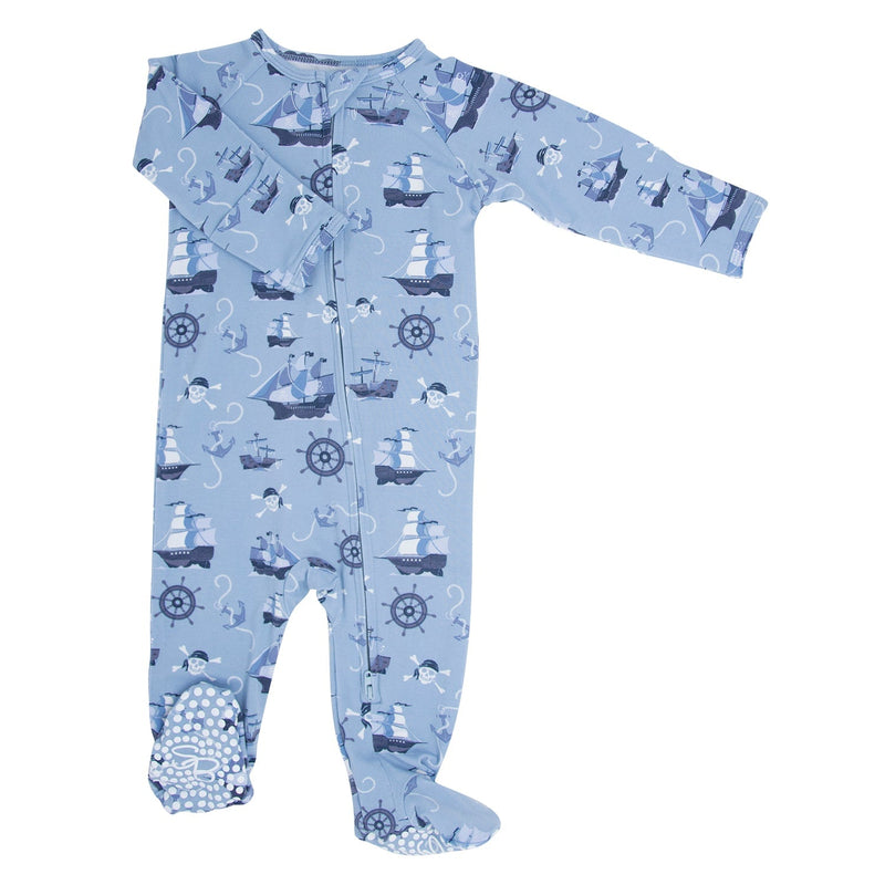 Pirate Ships Zipper Footie 2 Way Zip - The Palm Beach Baby Sweet Bamboo