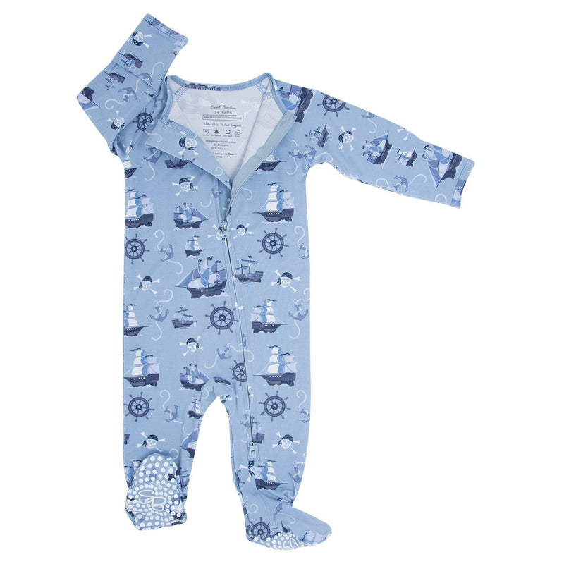 Pirate Ships Zipper Footie 2 Way Zip - The Palm Beach Baby Sweet Bamboo
