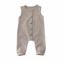 beige and brown plaid infant jumpsuit with buttons front sleeveless baby clothing