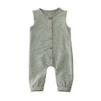 green and white plaid infant jumpsuit sleeveless with front wooden buttons for babies