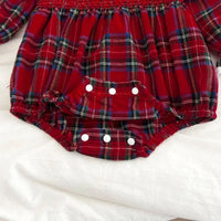 Plaid Baby Bubble Romper Red Cotton Long Sleeve - The Palm Beach Baby