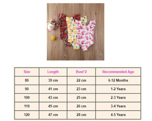 polka dot girls swimsuit in red, yellow, and pink with ruffle straps for ages 6 months to 5 years