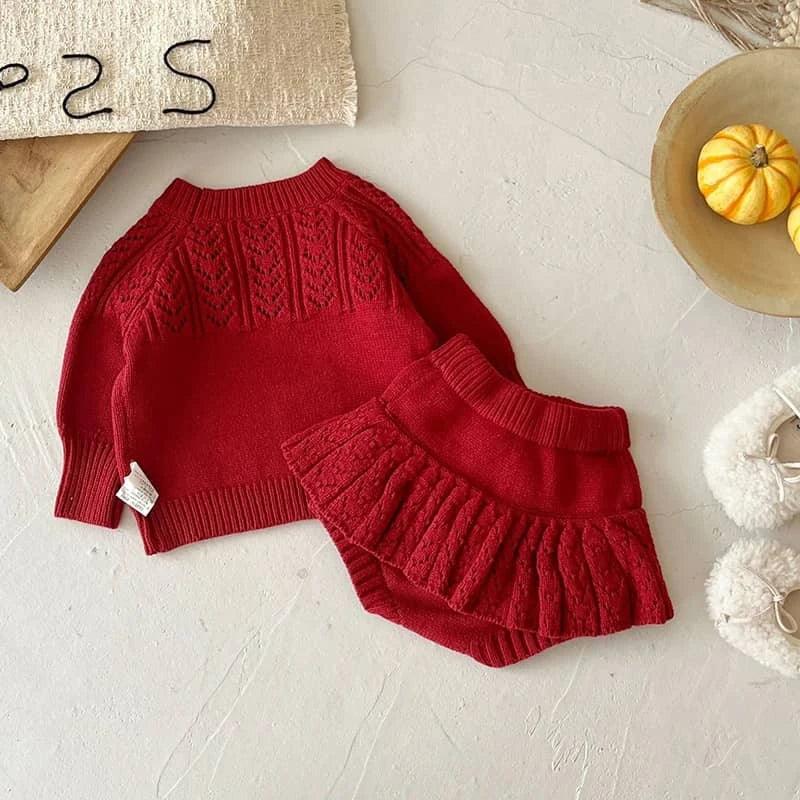 Popcorn Knit Toddler Sweater Set in Red - Cozy & Cute - The Palm Beach Baby