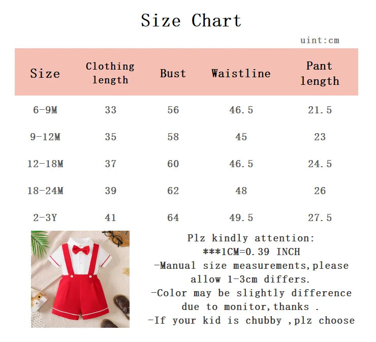 Red baby toddler outfit with white shirt and suspenders preppy clothing for ages 6 to 36 months