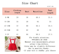 Red baby toddler outfit with white shirt and suspenders preppy clothing for ages 6 to 36 months