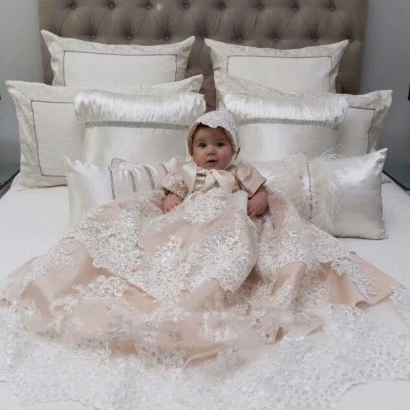 "Pricilla" Heirloom Lace Baptism Gown And Bonnet