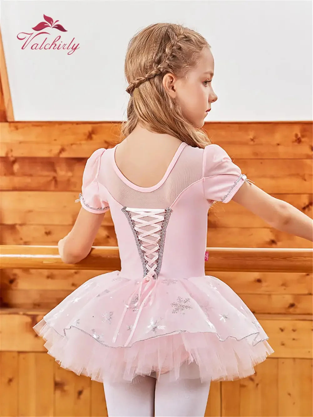 girls pink princess ballerina tutu dress with silver lace-up back and star details for toddlers