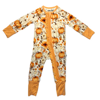Children's onesie with pumpkin pattern on a white background
