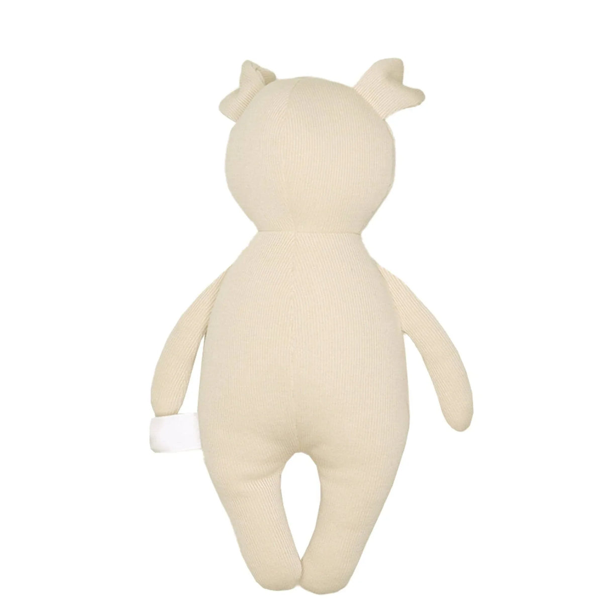Beige soft knit puppy knit plush toy for babies made from cozy fabric by Goosewaddle