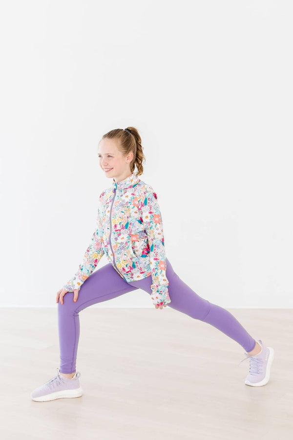 Girls purple leggings activewear by Mila & Rose with a comfortable fit for kids