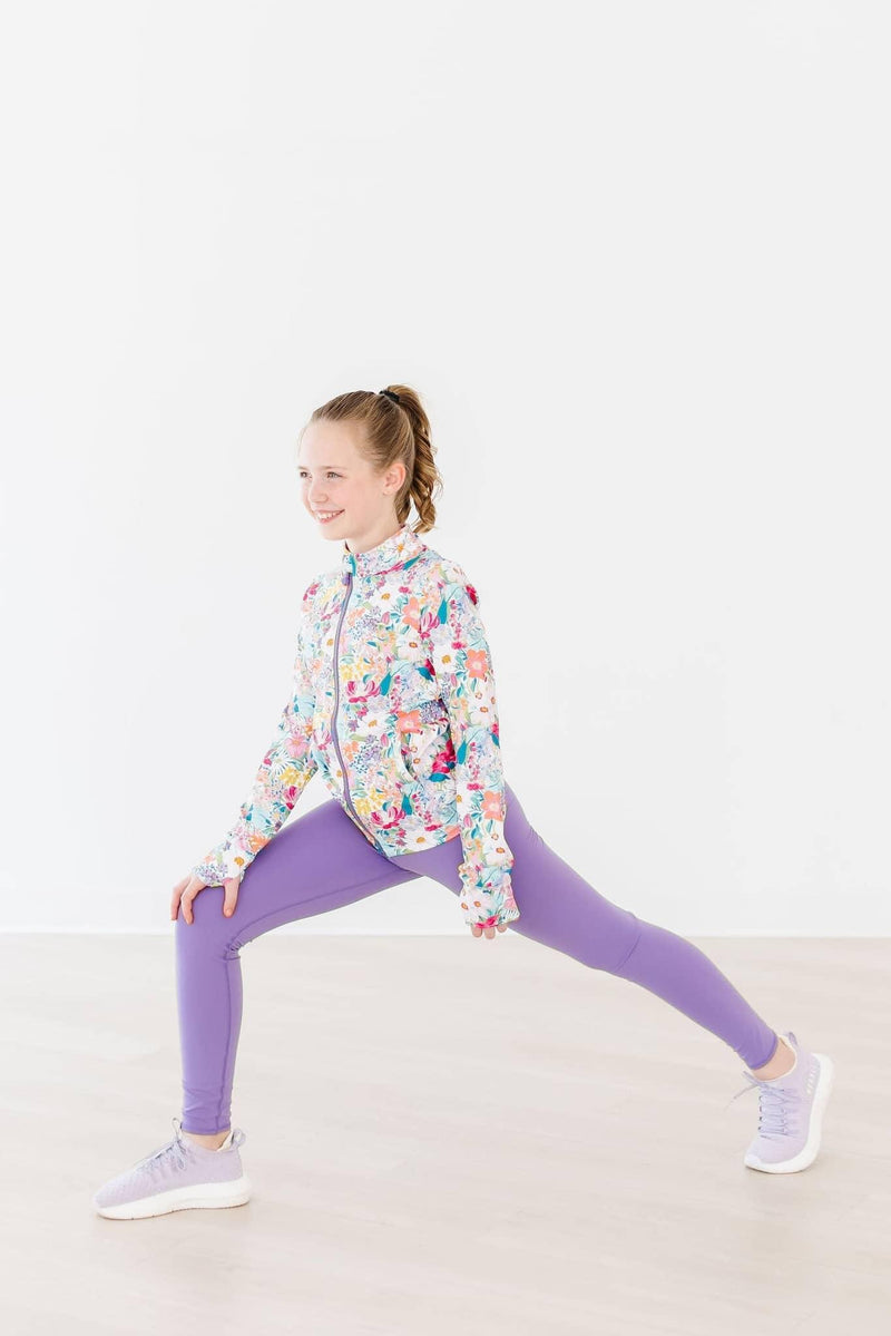 Girls purple leggings activewear by Mila & Rose with a comfortable fit for kids