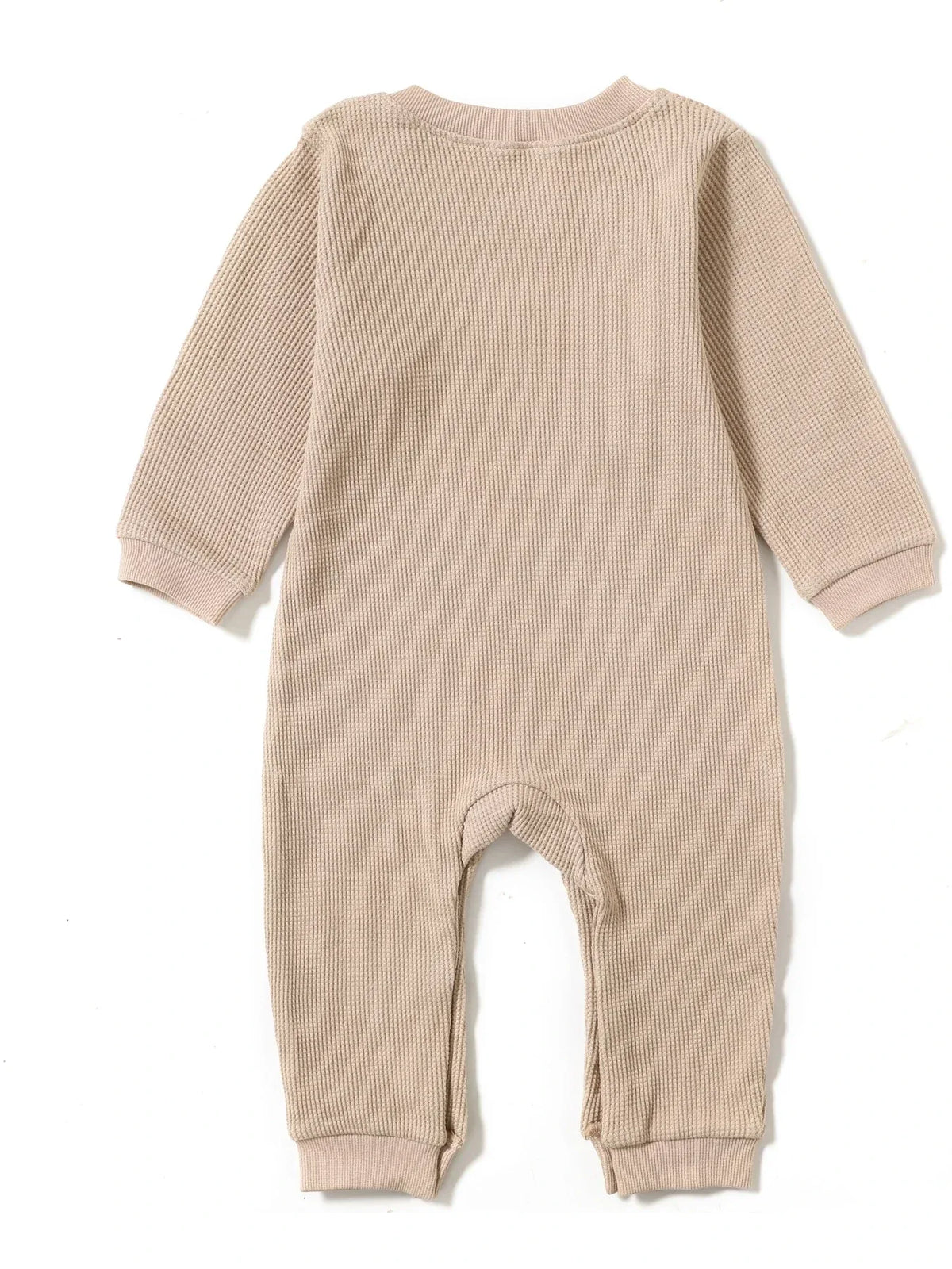 Beige baby romper for infants with long sleeves and ribbed texture rainbow baby romper