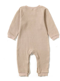 Beige baby romper for infants with long sleeves and ribbed texture rainbow baby romper