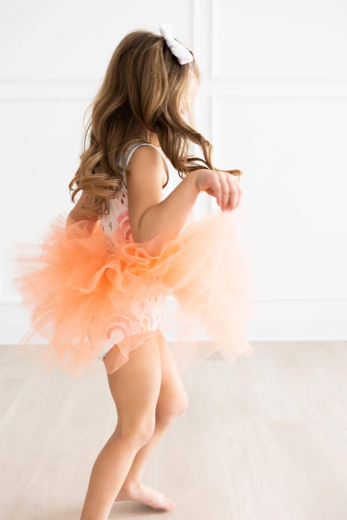 Girls rainbow tutu leotard for girls tank style with vibrant orange tutu skirt ages toddler to young child