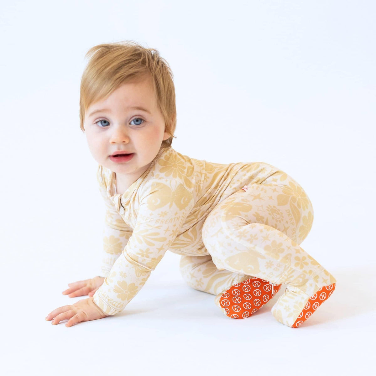 Raising Mama Beige Baby Footie Onesie with Floral Print - The Palm Beach Baby