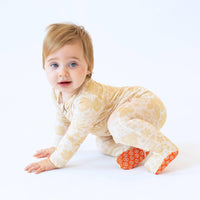 Raising Mama Beige Baby Footie Onesie with Floral Print - The Palm Beach Baby