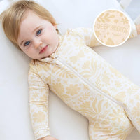 Raising Mama Beige Baby Footie Onesie with Floral Print - The Palm Beach Baby