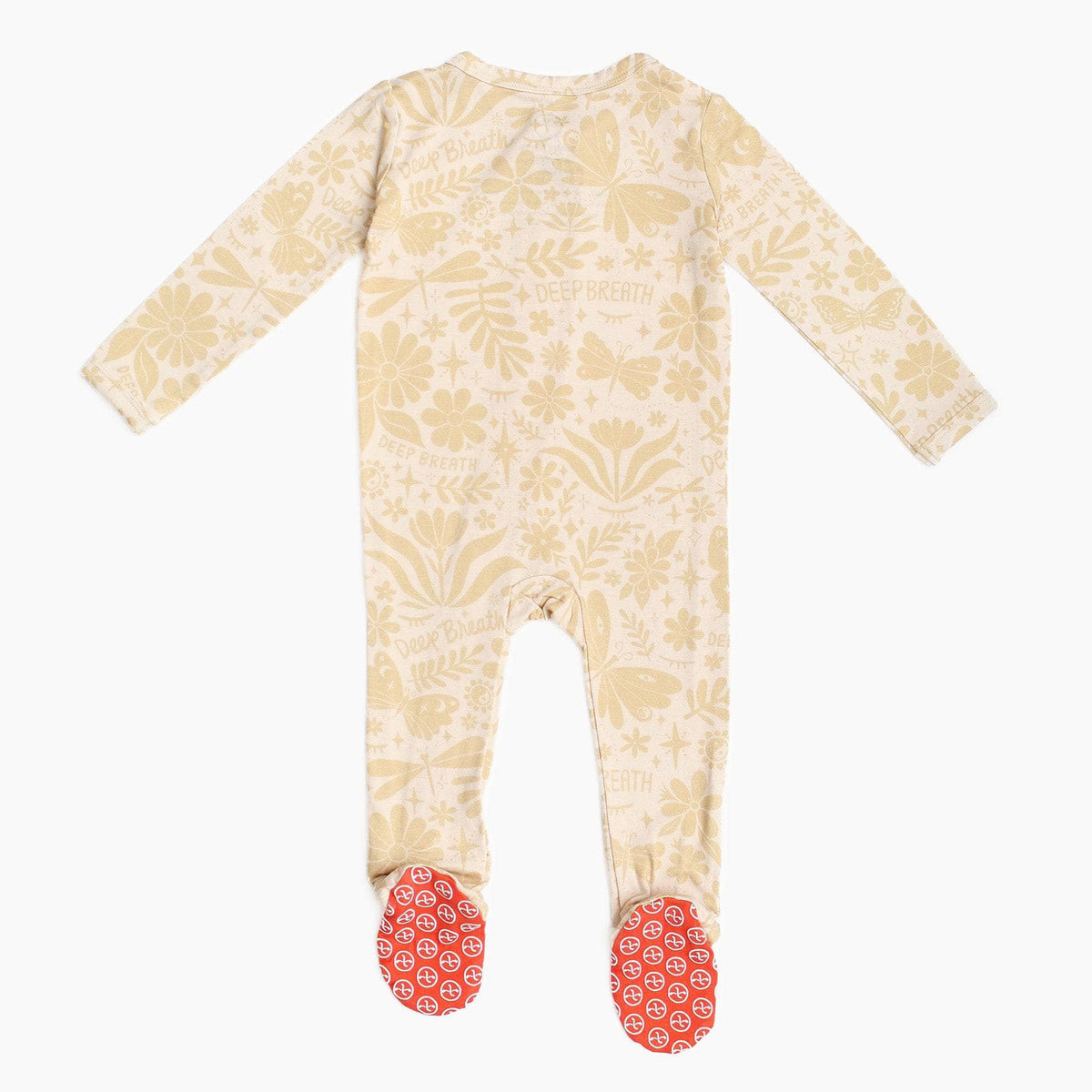 Raising Mama Beige Baby Footie Onesie with Floral Print - The Palm Beach Baby