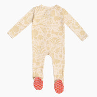 Raising Mama Beige Baby Footie Onesie with Floral Print - The Palm Beach Baby