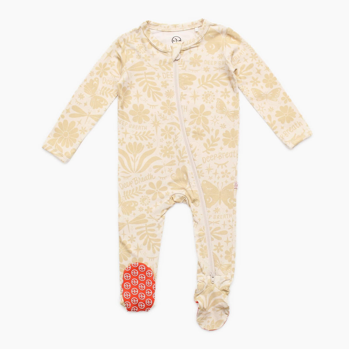 Raising Mama Beige Baby Footie Onesie with Floral Print - The Palm Beach Baby