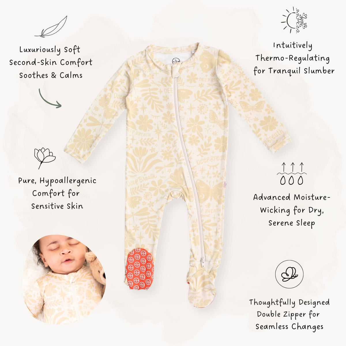 Raising Mama Beige Baby Footie Onesie with Floral Print - The Palm Beach Baby