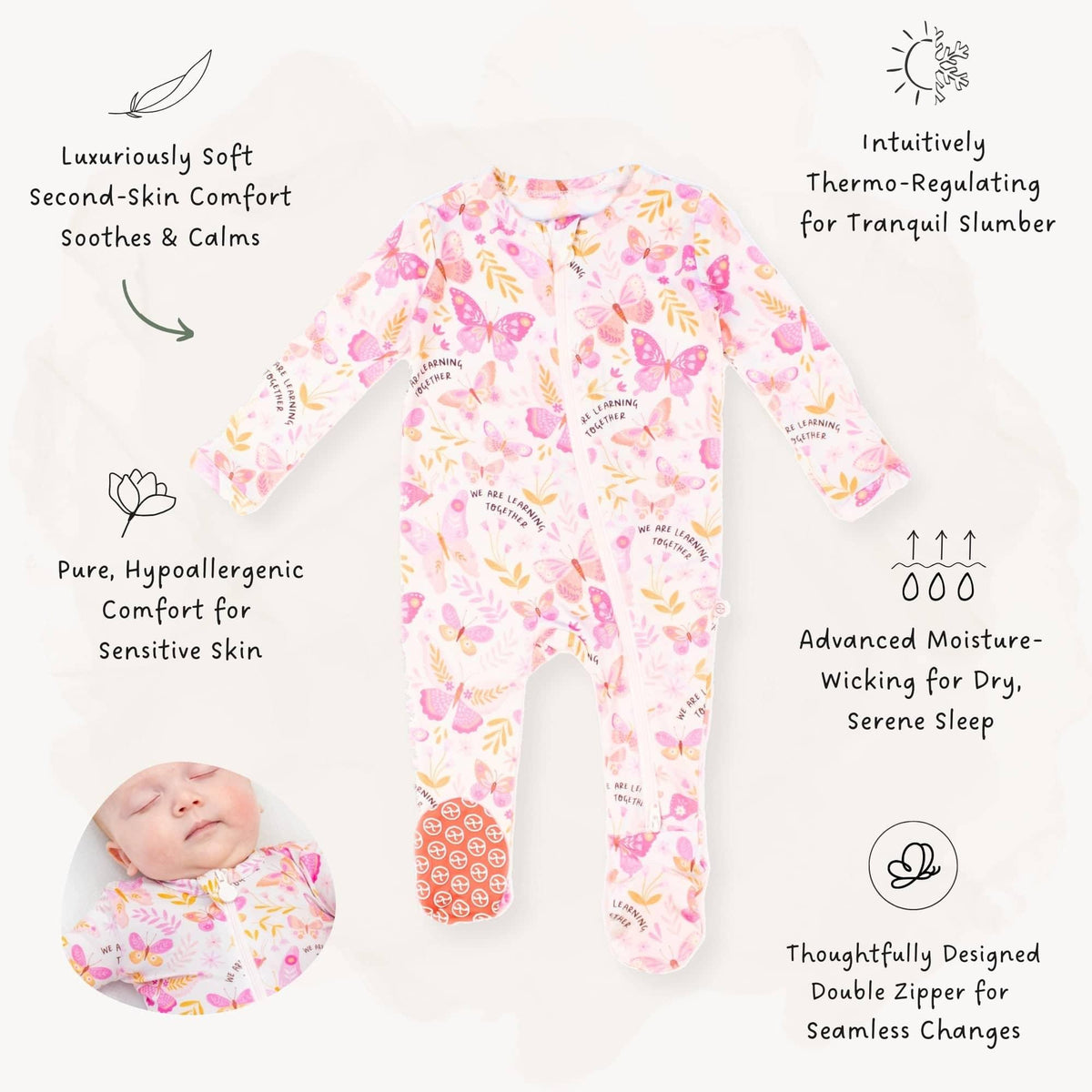 Raising Mama Butterfly Baby Footie Pajamas - Soft & Cozy - The Palm Beach Baby