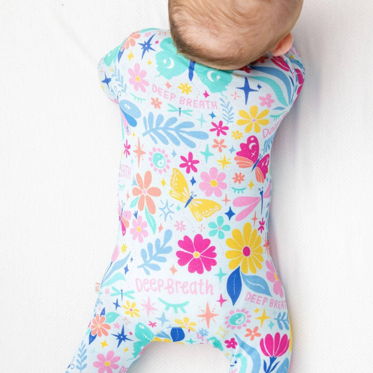 Raising Mama Light Blue Baby Footie Pajamas with Floral Print - The Palm Beach Baby