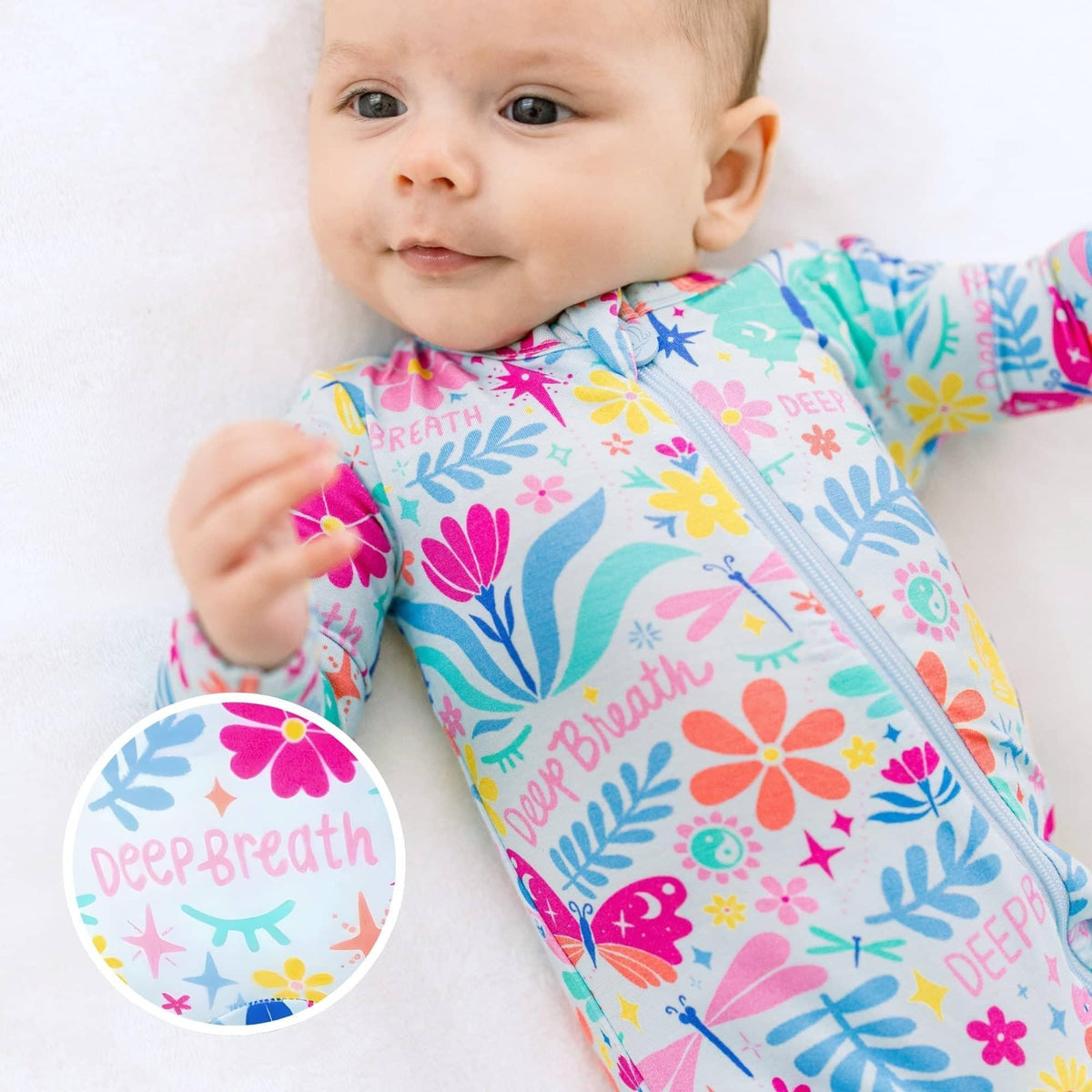 Raising Mama Light Blue Baby Footie Pajamas with Floral Print - The Palm Beach Baby
