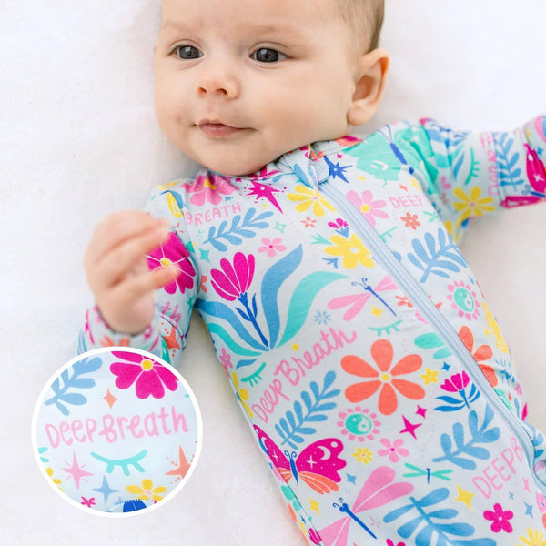 Raising Mama Light Blue Baby Footie Pajamas with Floral Print - The Palm Beach Baby