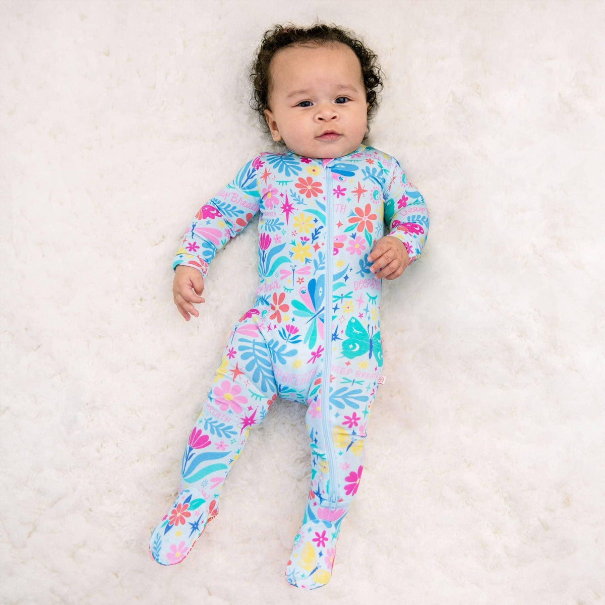 Raising Mama Light Blue Baby Footie Pajamas with Floral Print - The Palm Beach Baby