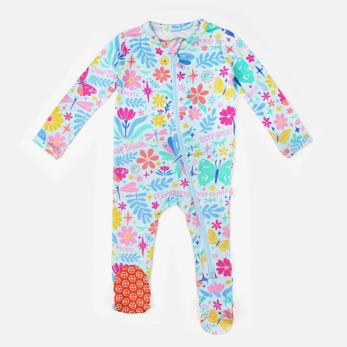 Raising Mama Light Blue Baby Footie Pajamas with Floral Print - The Palm Beach Baby