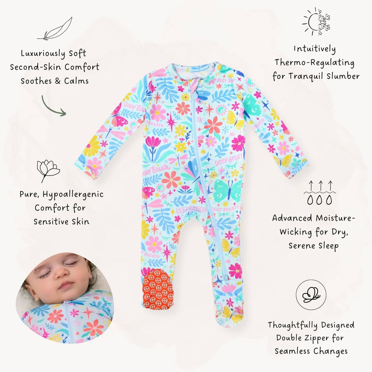 Raising Mama Light Blue Baby Footie Pajamas with Floral Print - The Palm Beach Baby