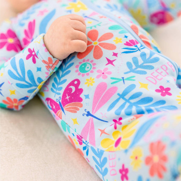 Raising Mama Light Blue Baby Footie Pajamas with Floral Print - The Palm Beach Baby
