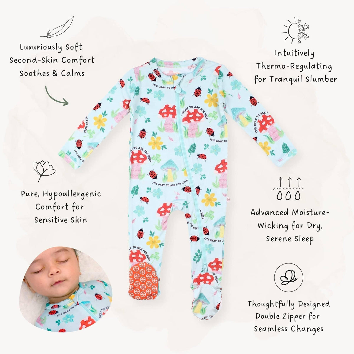 Raising Mama Magic Mushroom Baby Footie - Soft & Cute - The Palm Beach Baby