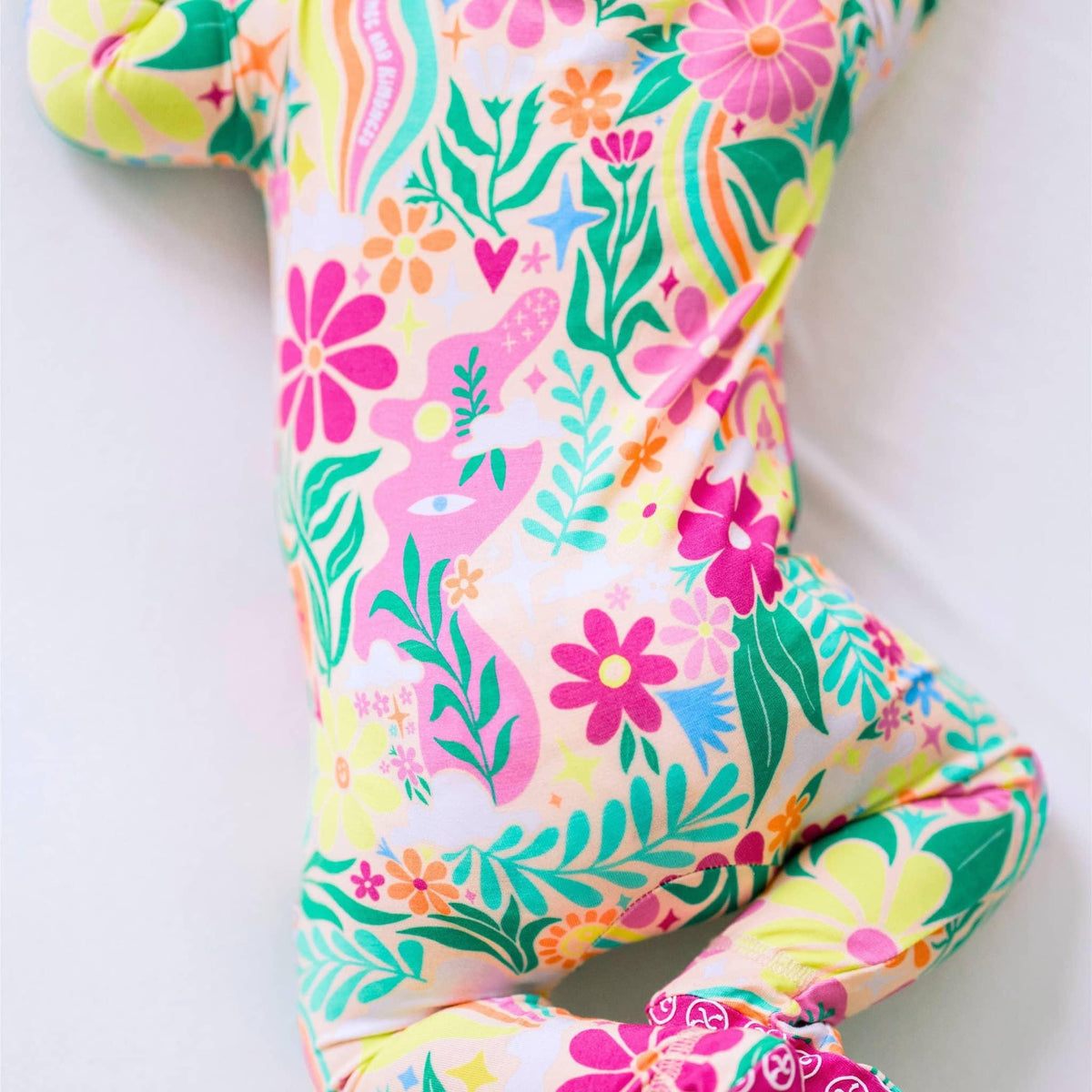 Raising Mama Rainbow Daisy Baby Footie - Colorful Floral Baby Romper - The Palm Beach Baby