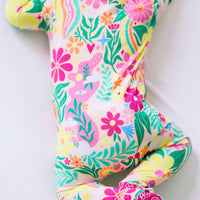 Raising Mama Rainbow Daisy Baby Footie - Colorful Floral Baby Romper - The Palm Beach Baby