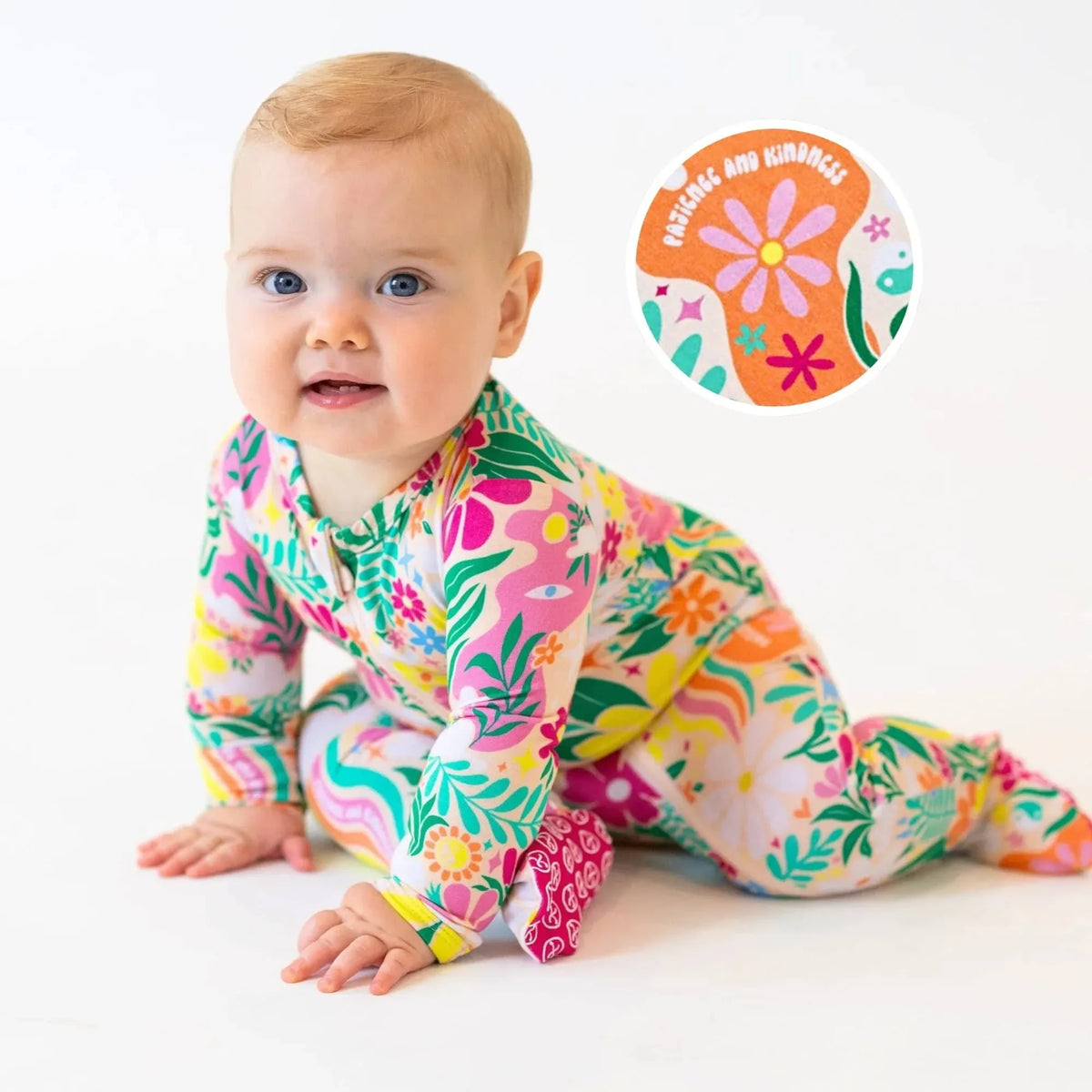 Raising Mama Rainbow Daisy Baby Footie - Colorful Floral Baby Romper - The Palm Beach Baby