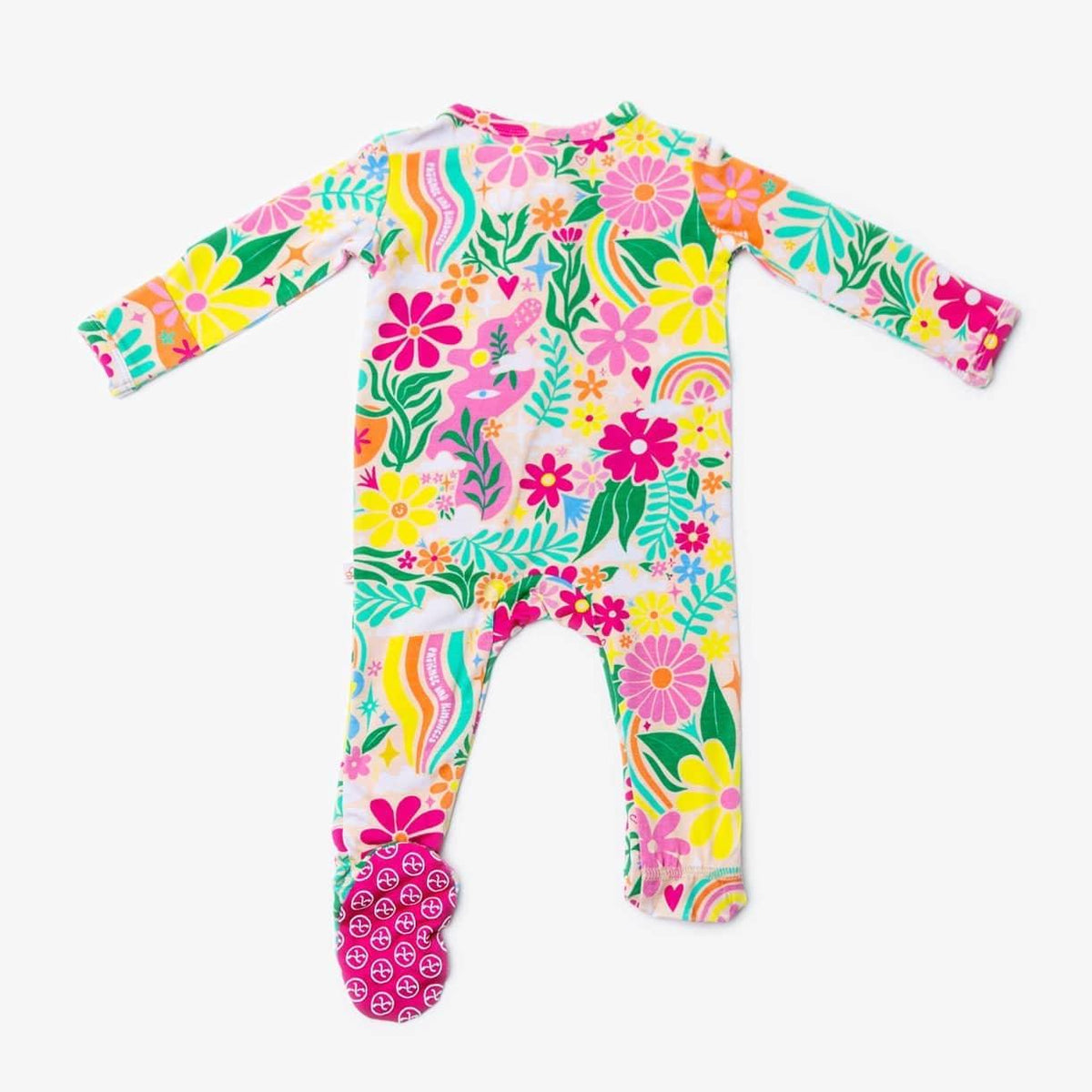 Raising Mama Rainbow Daisy Baby Footie - Colorful Floral Baby Romper - The Palm Beach Baby