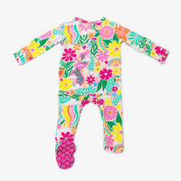 Raising Mama Rainbow Daisy Baby Footie - Colorful Floral Baby Romper - The Palm Beach Baby