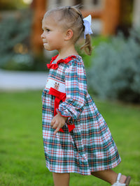 Christmas Embroidered Smocking Bow Plaid Girls Dress - The Palm Beach Baby