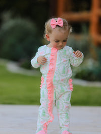 Christmas Tree Wreath Print Long Sleeve Zip Baby Girls Romper - The Palm Beach Baby