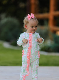 Christmas Tree Wreath Print Long Sleeve Zip Baby Girls Romper - The Palm Beach Baby