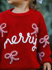 Mom and Me Winter Christmas Red "merry" Pullover Sweater - The Palm Beach Baby
