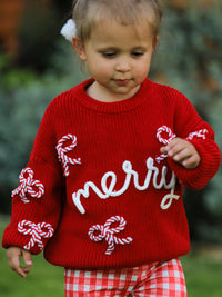 Mom and Me Winter Christmas Red "merry" Pullover Sweater - The Palm Beach Baby
