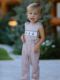 Plaid Embroidered Gingerbread and Bows Boy Jon Jon Romper - The Palm Beach Baby