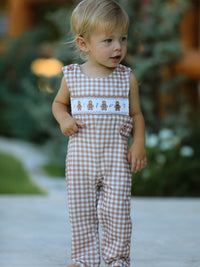 Plaid Embroidered Gingerbread and Bows Boy Jon Jon Romper - The Palm Beach Baby